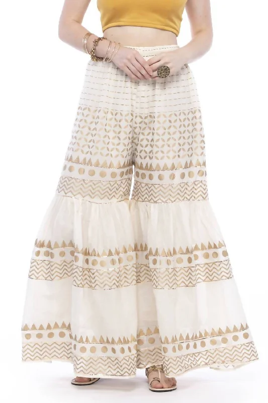 Women's Cotton Off White Gold Print With Gota Sharara Mfp019 - Moeza