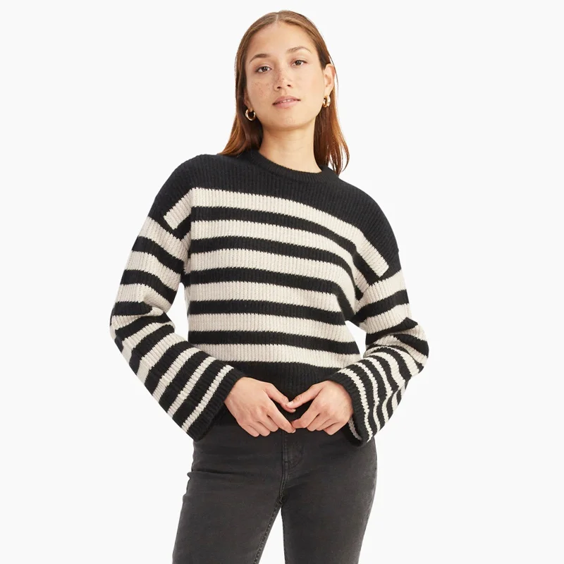 Luxe Cashmere Striped Crewneck Sweater