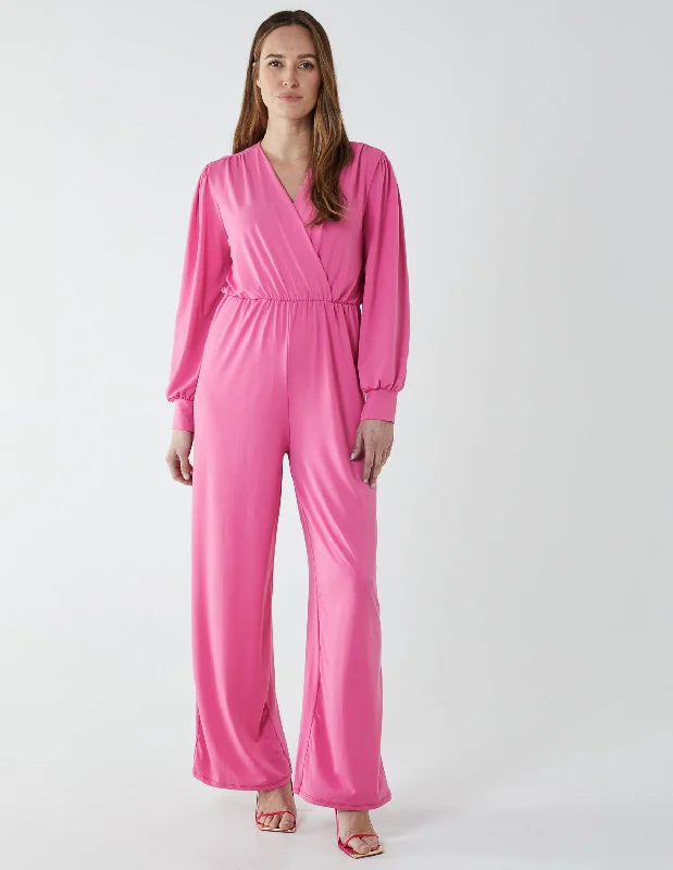 Elasticated Waist Crossover Long Sleeve Jumpsuit