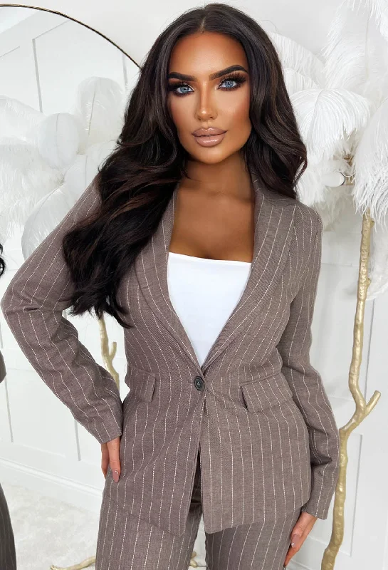 Pinstripe Desire Brown Oversized Pin Stripe Blazer