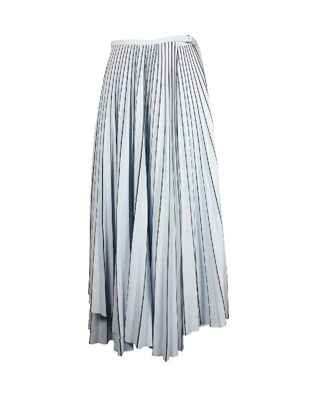 Proenza Schouler Pleated Line Printed A-Line Midi Skirt in Powder Blue Triacetate