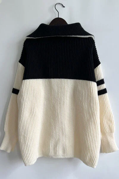 quarter-zip-striped-dropped-shoulder-sweater