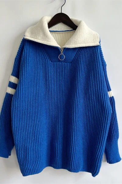 quarter-zip-striped-dropped-shoulder-sweater