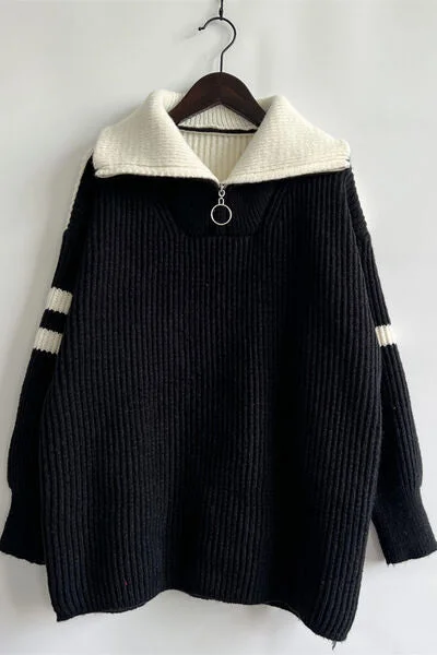 quarter-zip-striped-dropped-shoulder-sweater