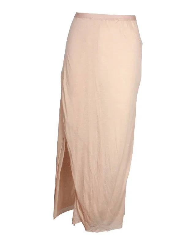 Rick Owens Side Slit Midi Skirt in Nude Viscose