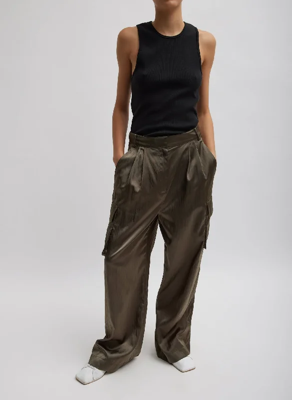 Shiny Nylon Pleated Stella Cargo Pant