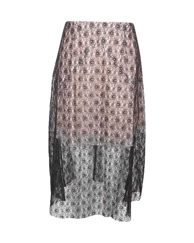 Stella McCartney Knee Length Lace Skirt in Black Silk