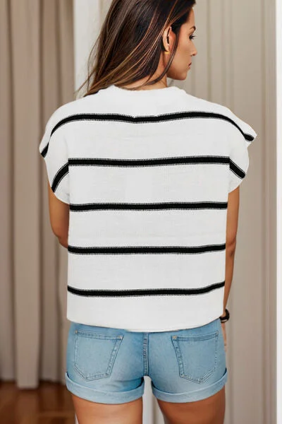 striped-round-neck-cap-sleeve-sweater