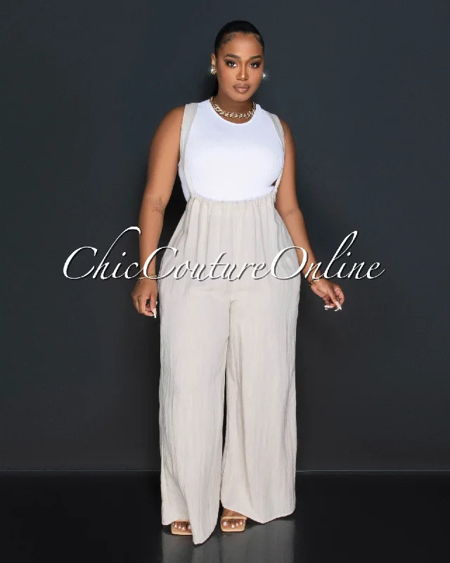 Tinlee Khaki Overall Wide Legs Jumpsuit