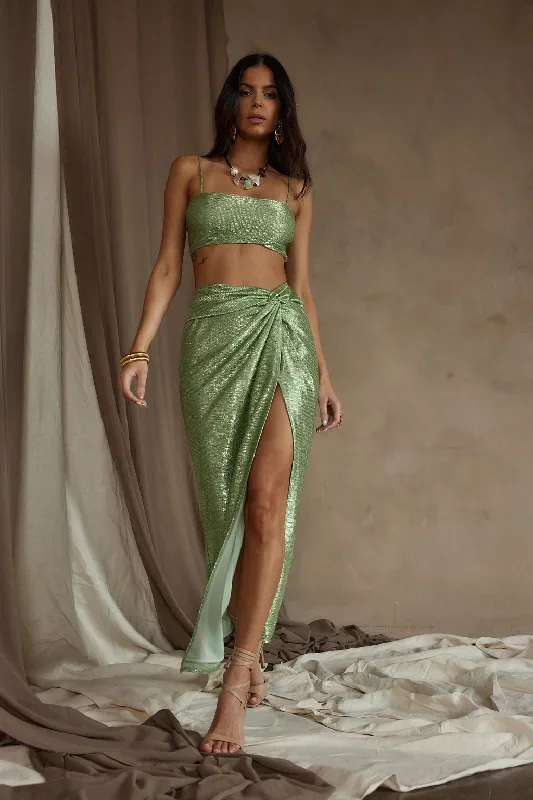 Toulouse Metallic Sage Maxi Skirt