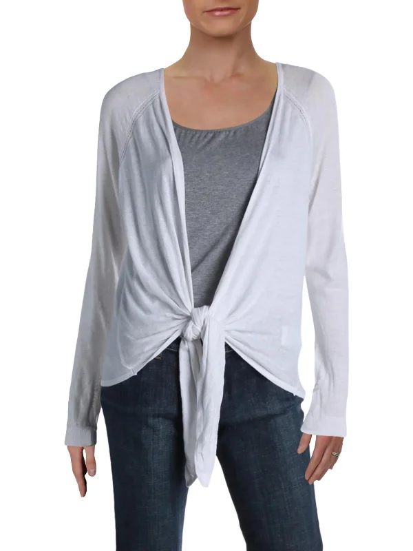 Womens Open-Front Eyelet Cardigan Sweater